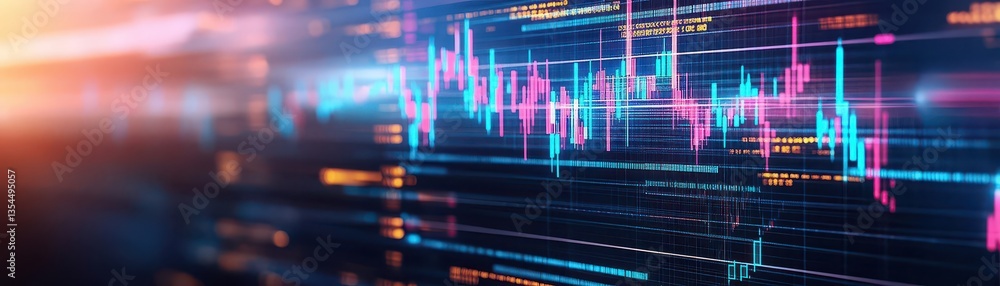 Poster Analyzing market trends home office digital workspace tech environment overtheshoulder view data visualization insights