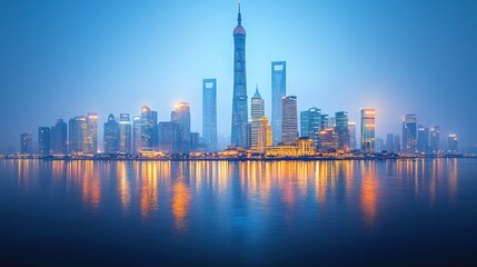 Fototapeta premium Skyline at Dusk: A Breathtaking Panorama of Modern Architecture and City Lights