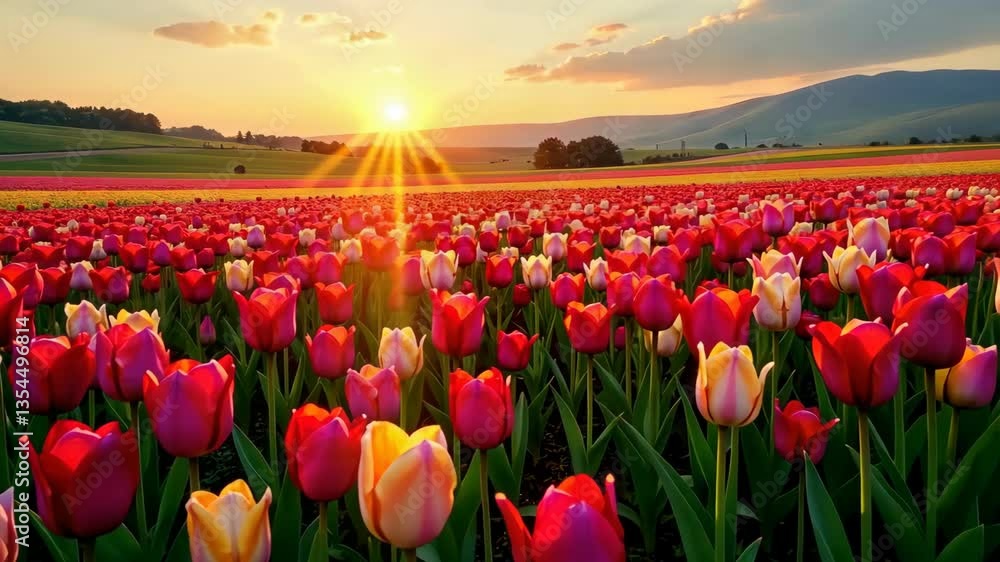 Aufkleber sunset over a field of tulips a colorful symphony of nature