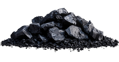 Fototapeta premium Pile of coal isolated on a transparent background, PNG