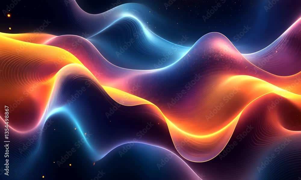 Poster dynamic colorful abstract wavy lines with glowing particles and energy flow background