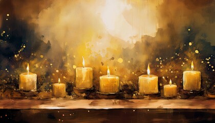 beautiful abstract lit candles with copy space, peaceful concept graphic resource