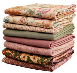 stack of folded , including pants and shirts in various colors, on a transparent background