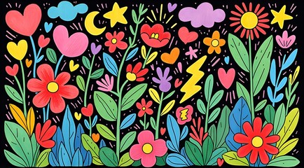 Children's funny graffiti sunny garden