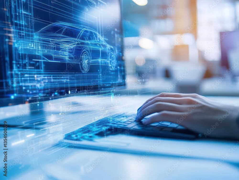 Aufkleber architect at computer focused on designing sleek car futuristic digital workspace innovative automot