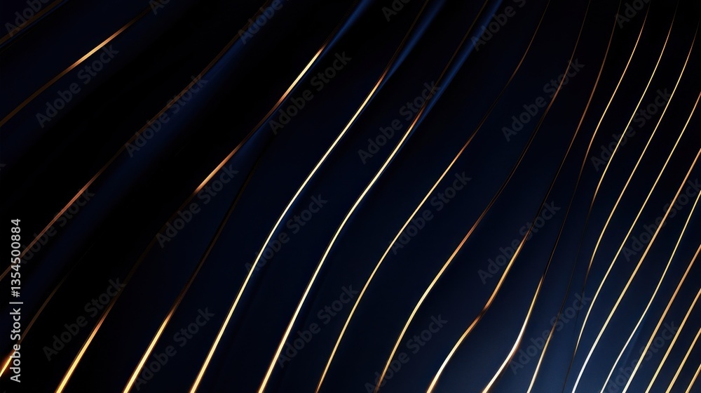 Poster Abstract wave patterns with golden lines on a dark background
