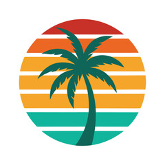 Fototapeta premium Retro Sunset Palm Tree Graphic Design . Vector retro for greeting card, banner, poster,&nbsp;t-shirt