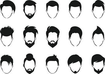A collection of various men's hairstyle silhouettes, perfect for use in hair salons, fashion magazines, or educational materials.