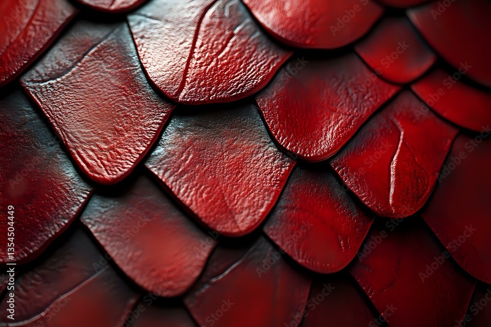 Aufkleber red dragon-like scales in overlapping pattern with dark shadows and textured surface creating myster