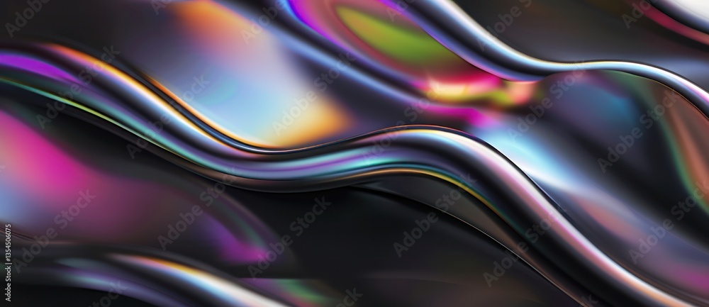 Poster dark gloss curve wave abstract flowing shape shadow gradient lighting metallic steel smooth pink bla