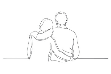 Minimalist line drawing of a couple embracing, depicting love, closeness, and connection
