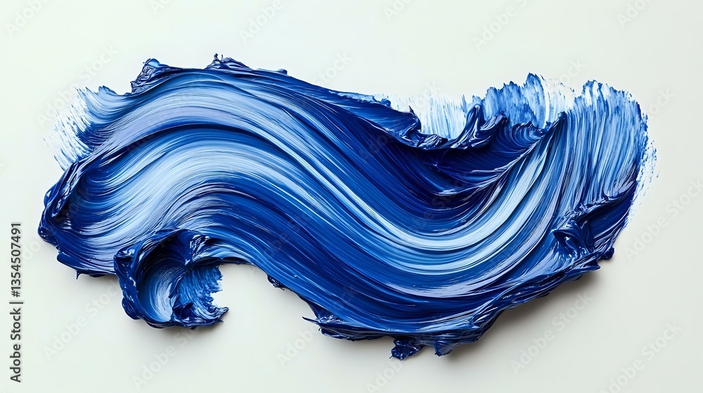 Poster abstract blue wave shape with dynamic brush strokes and textured paint creating fluid motion effect 