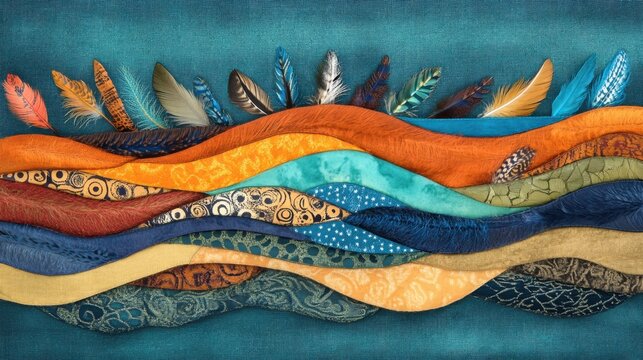 A carefully layered composition of feathers forming a gentle wave pattern