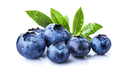 Fototapeta premium Fresh ripe blueberries isolated on white background, showcasing their vibrant blue color, natural texture, and plump appearance. Ideal for food, health, and nutrition concepts.