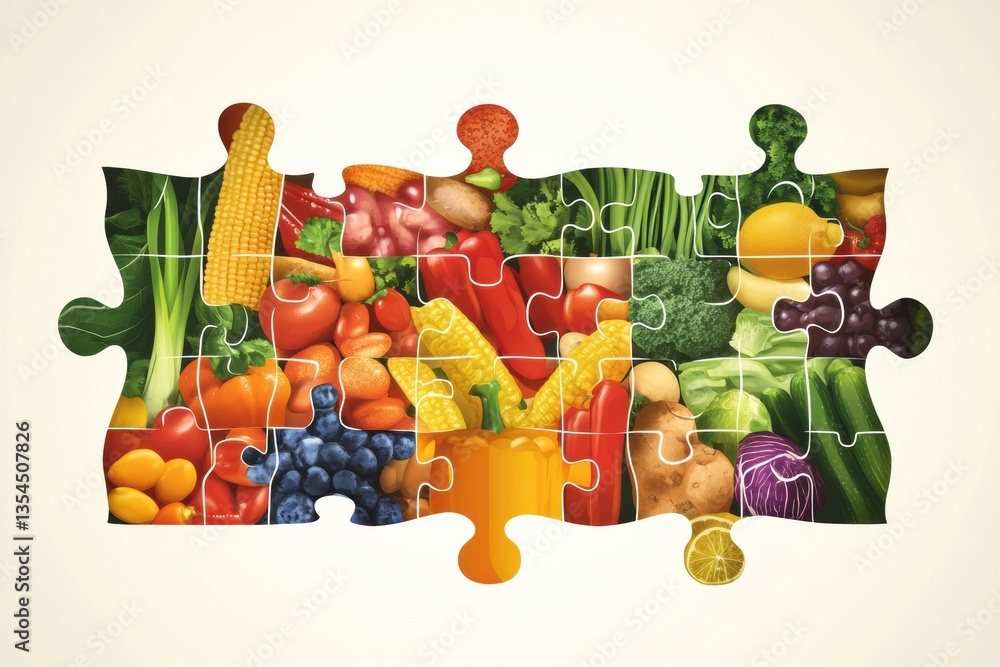 Leinwandbilder fresh groceries create a colorful puzzle representing a complete shopping experience in vibrant mode