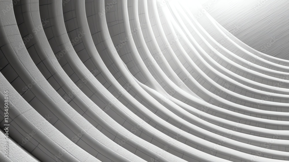 Poster abstract concrete architectural structure with curved lines and bright light