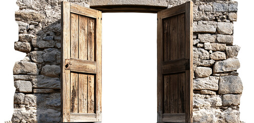 open door in an old wall, transparent background, PNG
