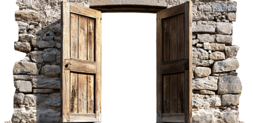 open door in an old wall, transparent background, PNG