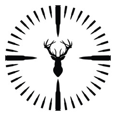 Deer Hunting Frame, Elk in Circle Bullets, Hand Drawn Vector Illustration