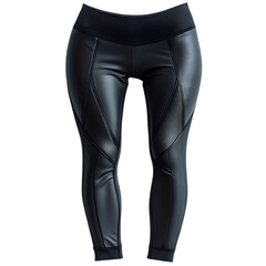 A Pair of Black Leggings with Faux Leather Detail Isolated on Transparent Background