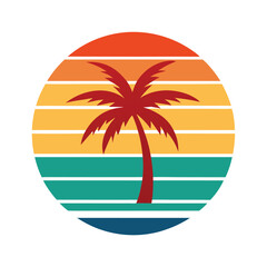 Obraz premium Retro Sunset Palm Tree Graphic Design . Vector retro for greeting card, banner, poster,&nbsp;t-shirt