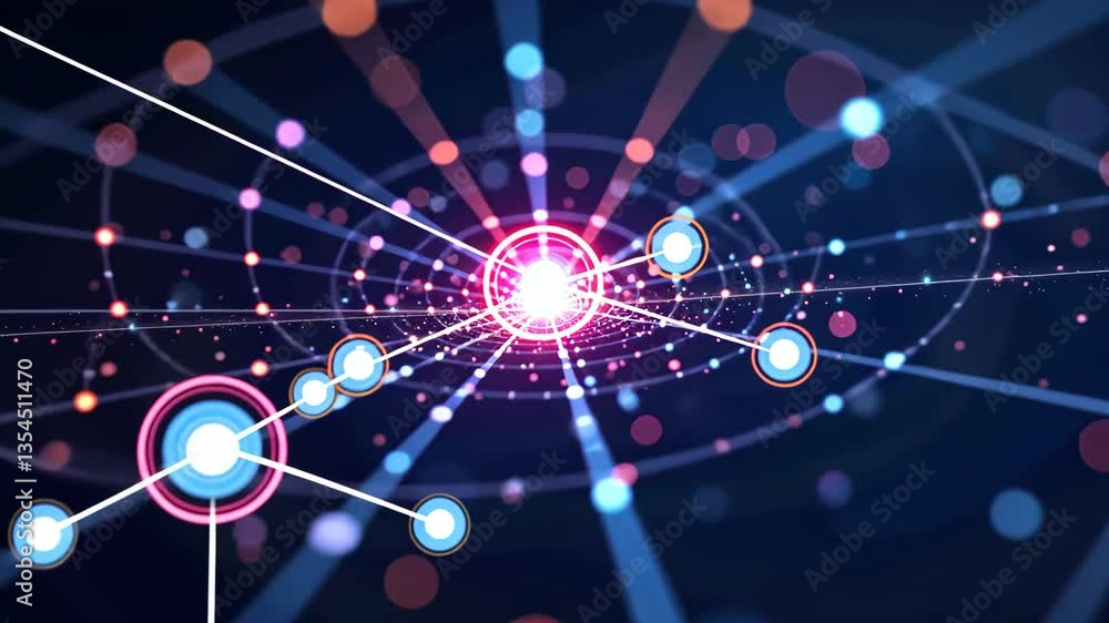 Poster Glowing Network Nodes Pulsate with Energy and Form Interconnected Web