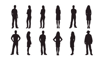 Vector Silhouettes of Men and Women - Standing Business Group Illustration
