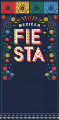 Authentic Mexican Fiesta Celebration with Folk Art and Marquee Invitation Card Typography with copy space