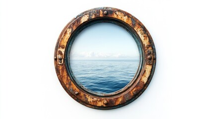 Rusty porthole showing sea view