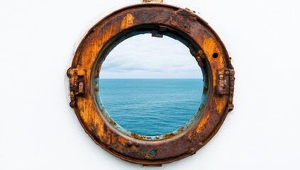 Rusty porthole view of the sea