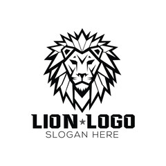 Lion Logo Design Vector Template. Lion Head Logo Icon Vector illustration. Black and white Lion head vector illustration.