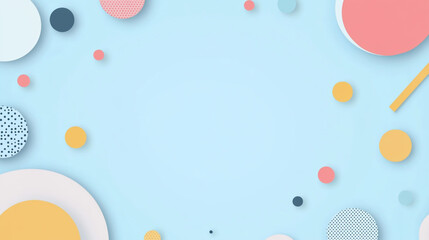 Light blue background with simple shapes and dots, white space in the center of the composition.