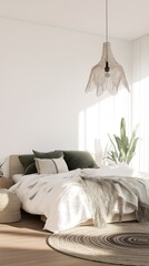 Cozy bedroom with natural light and greenery