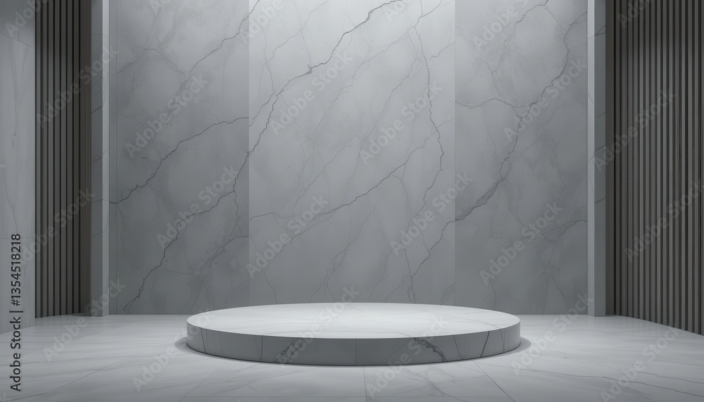Poster elegant minimalist product display circular platform on gray marble background