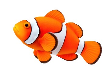 Vibrant orange clownfish with white stripes, isolated on white, wildlife, sea