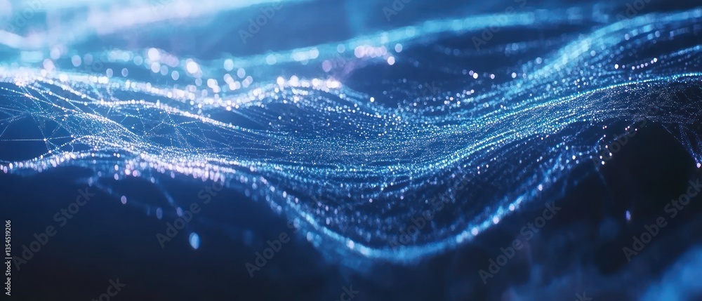 Poster abstract blue waves of light creating a dynamic digital background
