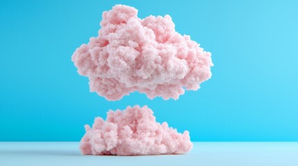 Fluffy Pink Cotton Candy Cloud Floating Above Light Blue Background