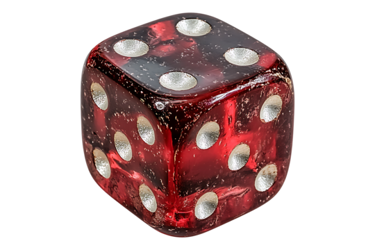 A Red Dice Isolated on White and Transparent Background PNG Image.