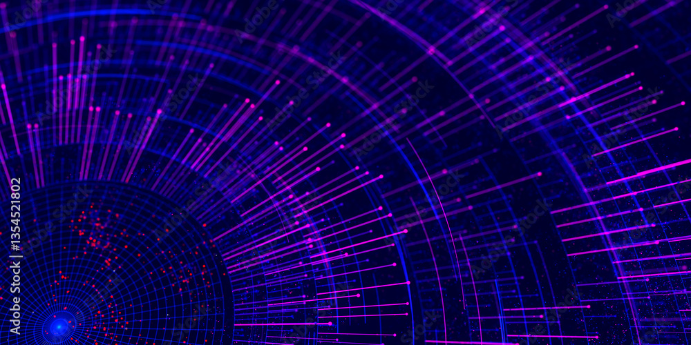 Poster big data complex round graph. quantum computing universe. cyber space of ai technology. futuristic g