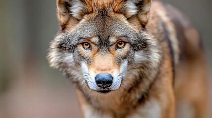 Fototapeta premium Close Up Portrait of a Majestic Wolf with Focused Amber Eyes