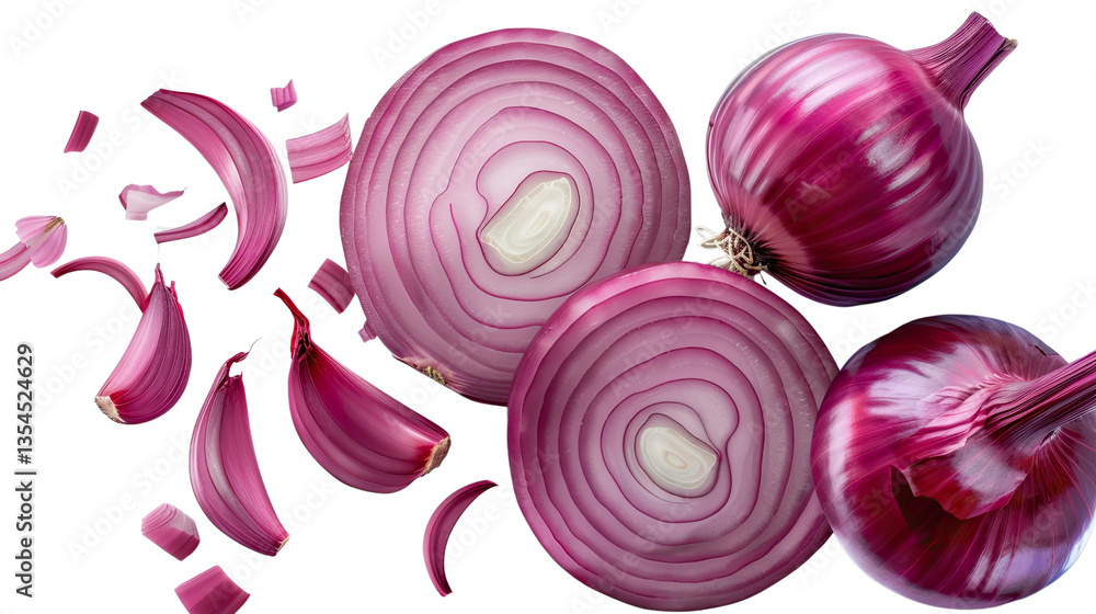 Poster vibrant slices of red onion: a captivating close-up captures the freshness of sliced red onions. dis