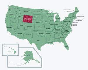 Editable isolated vector map of State of Wyoming, United States of America, USA.