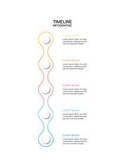 5 Elements placed in vertical row. Concept of 5 successive steps of project development process. Flat infographic design template. Simple vector illustration for business analytics.