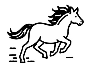 Classic Running Horse Black and White Line Art with Fine Details