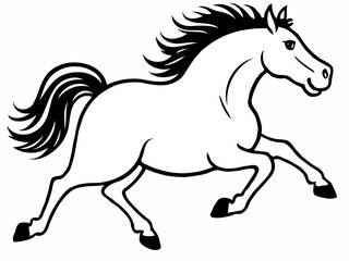 High Quality Running Horse Line Drawing with Thick Black Outlines