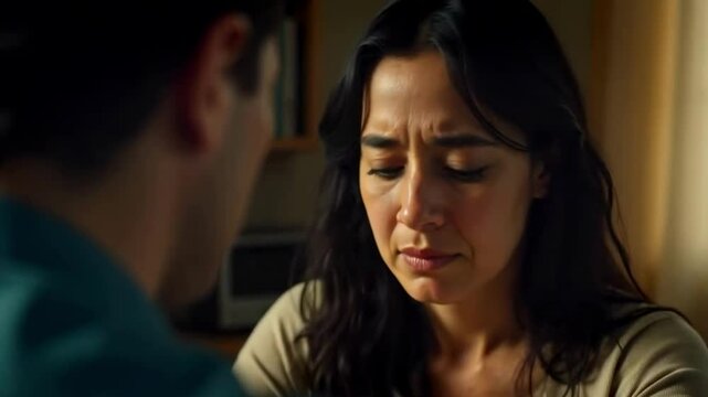 portrait of stressed woman and her husband on background, argument, dysfunctional relationships
