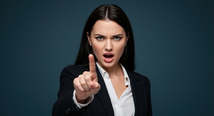 Fototapeta premium Office woman making shut-up gesture in furious mode. Generative AI