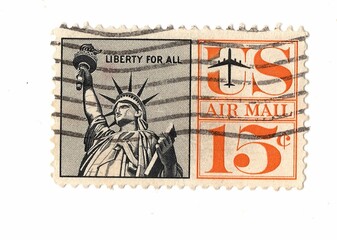An old used Air Mail postage stamp from the USA.