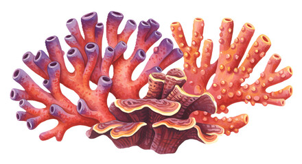 Corals set watercolor on isolated white background. Beautiful Marine clipart. Colorful hand painting coral closeup