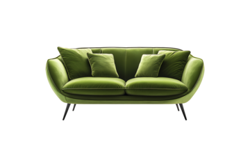 Modern Green Cozy Sofa Isolated on White and Transparent Background PNG Image.